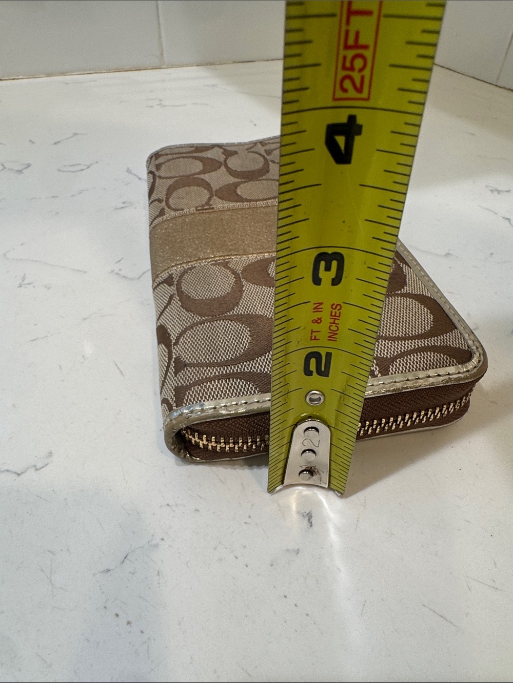 Coach Brown Monogram Wallet with Metallic Gold Trim - Picture 7 of 13